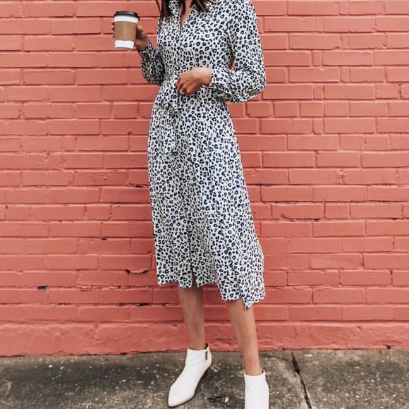 LOFT Dresses & Skirts - Leopard Jersey Midi Dress with Tie Waist 0